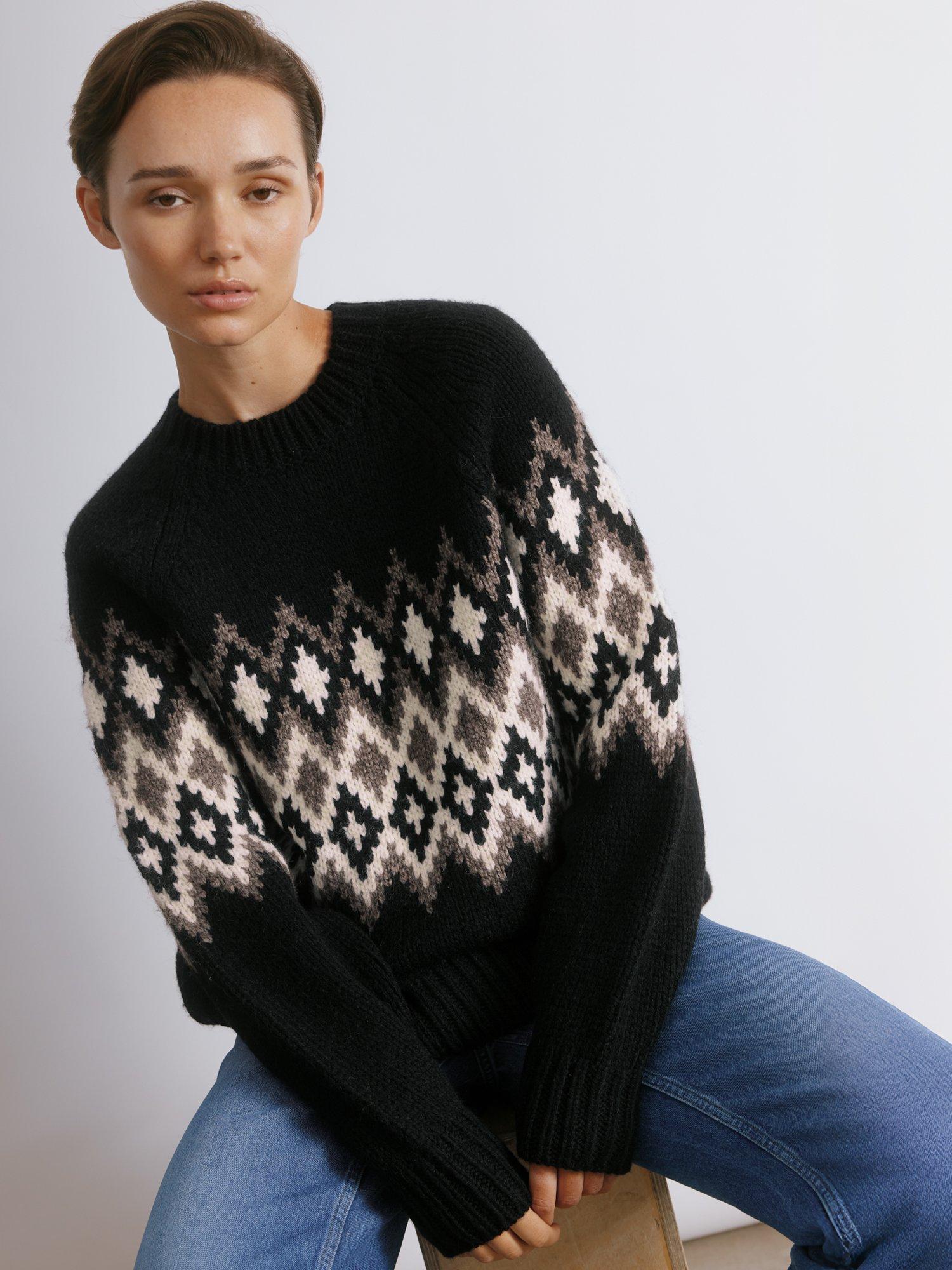 Product image 1 of 5, which shows Albaray Chunky Fair Isle Wool Blend Jumper, Black, 8