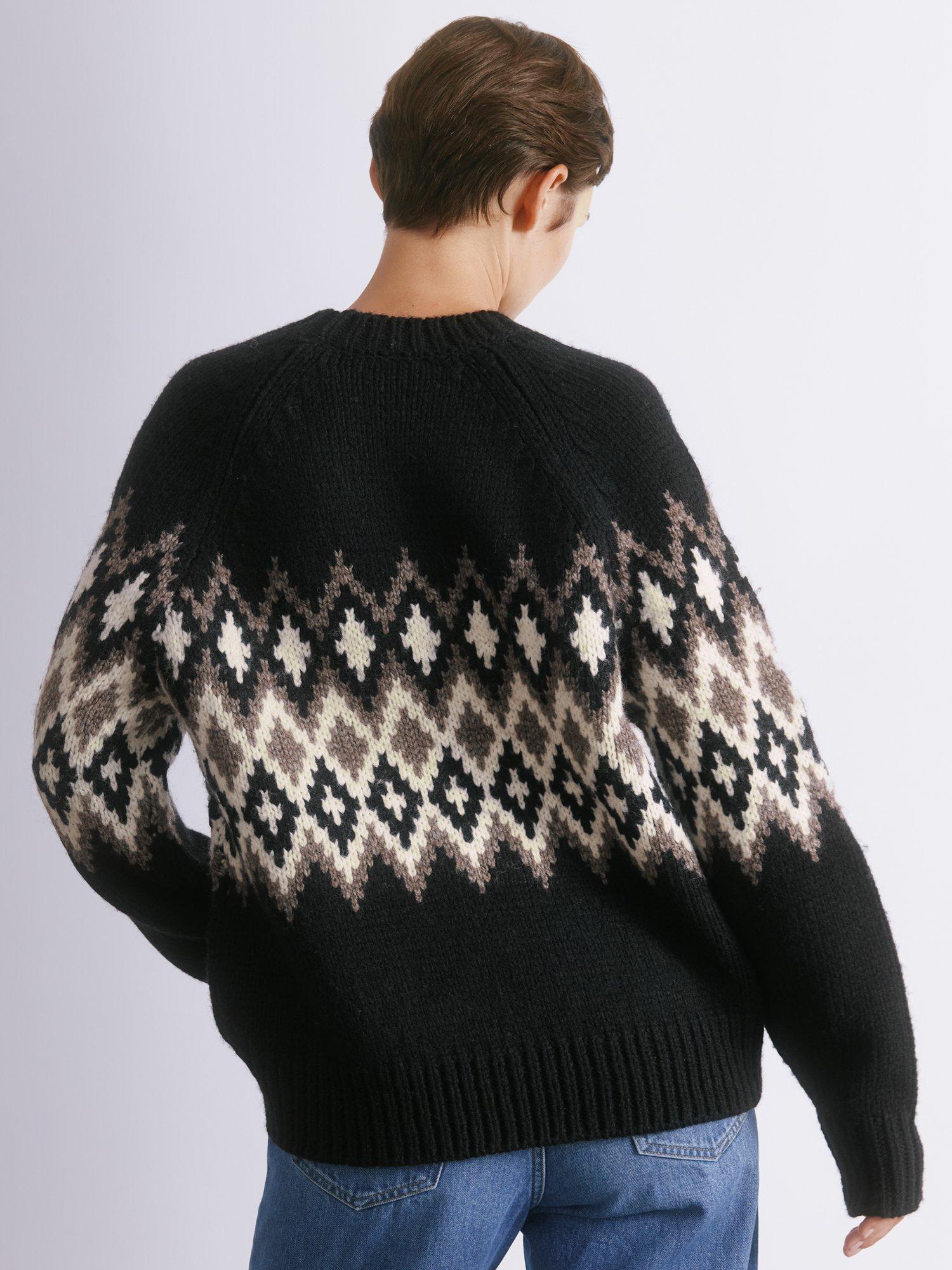 Product image 2 of 5, which shows Albaray Chunky Fair Isle Wool Blend Jumper, Black, 8