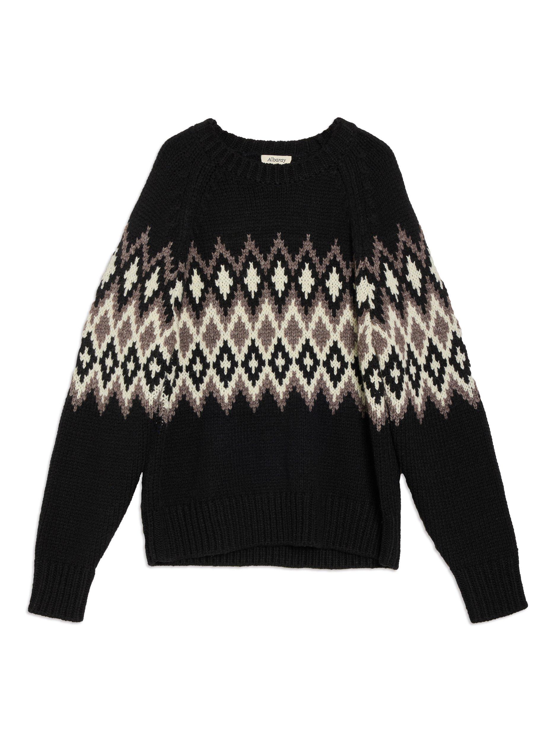Product image 5 of 5, which shows Albaray Chunky Fair Isle Wool Blend Jumper, Black, 8