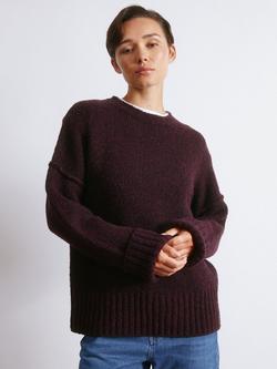 Albaray Cosy Wool Blend Crew Neck Ribbed Jumper, Burgundy