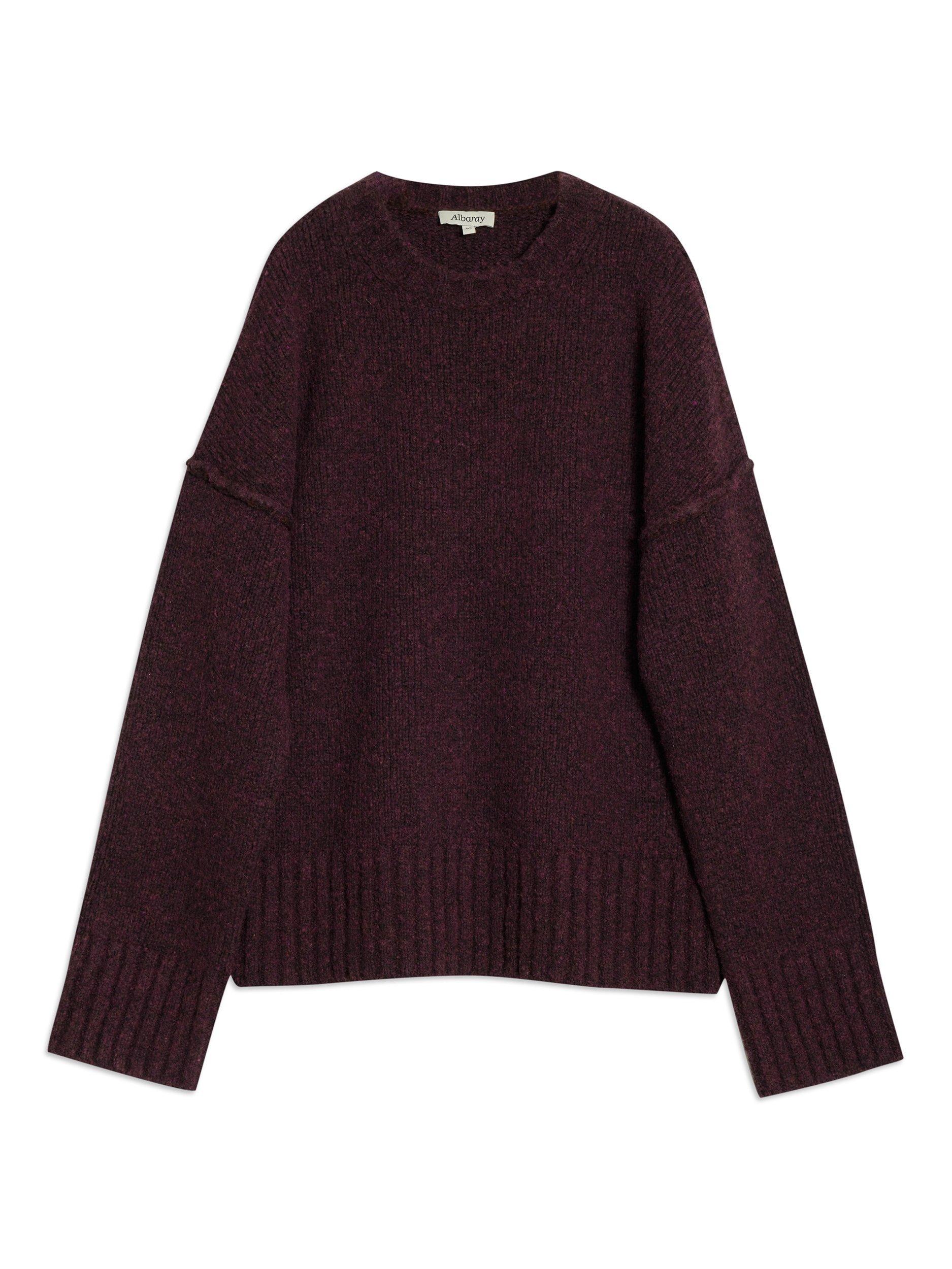 Product image 4 of 4, which shows Albaray Cosy Wool Blend Crew Neck Ribbed Jumper, Burgundy, 8