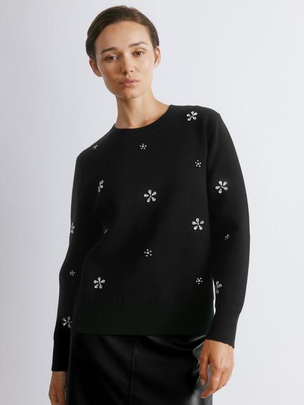 Albaray Crystal Embellished Crew Neck  Jumper, Black