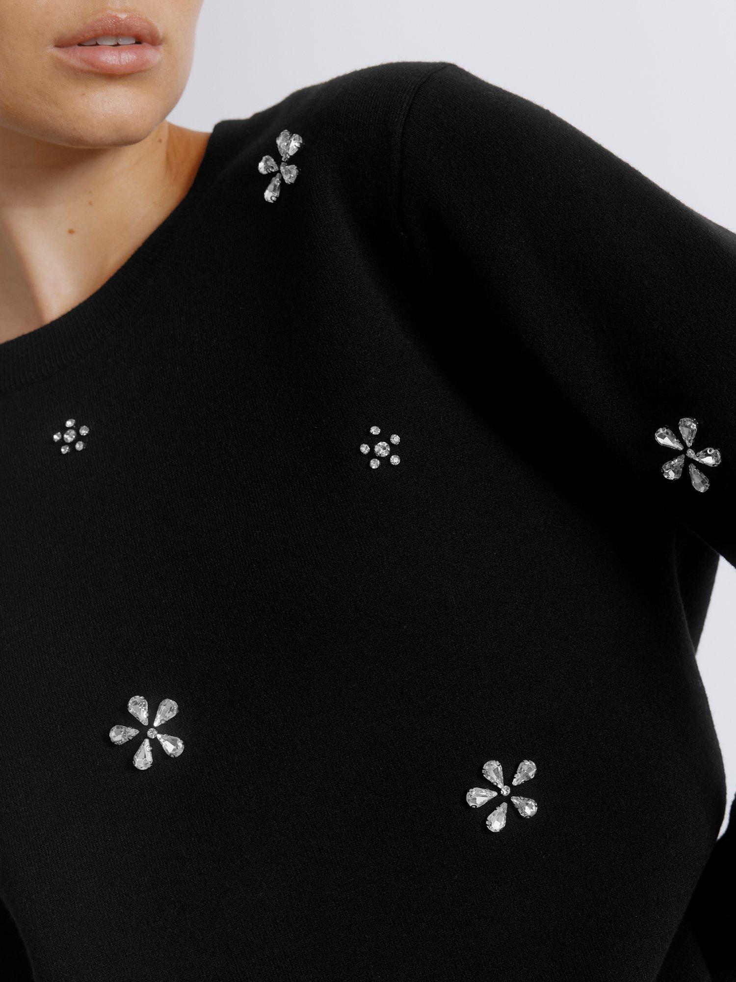 Product image 4 of 5, which shows Albaray Crystal Embellished Crew Neck  Jumper, Black, 8