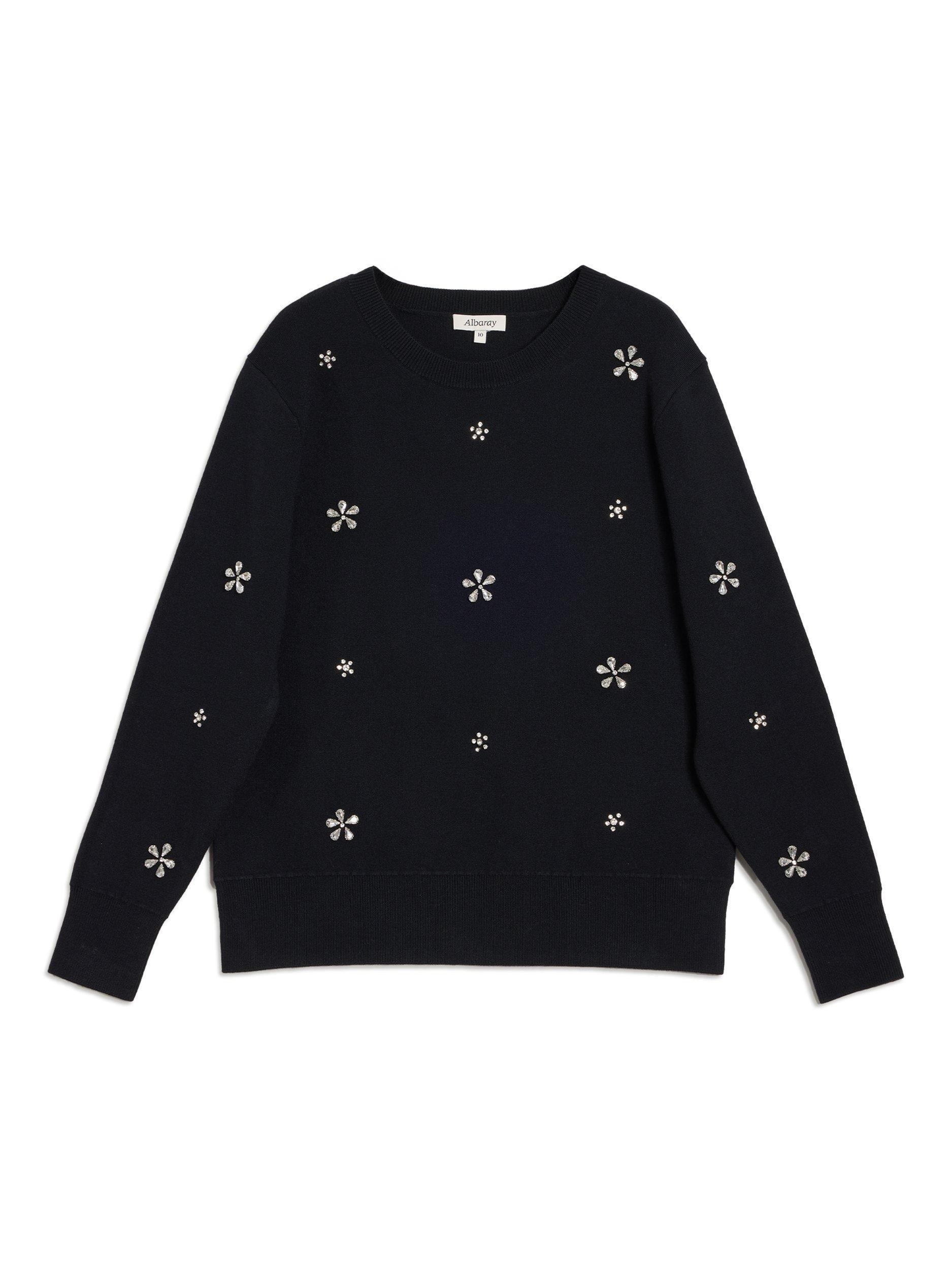 Product image 5 of 5, which shows Albaray Crystal Embellished Crew Neck  Jumper, Black, 8