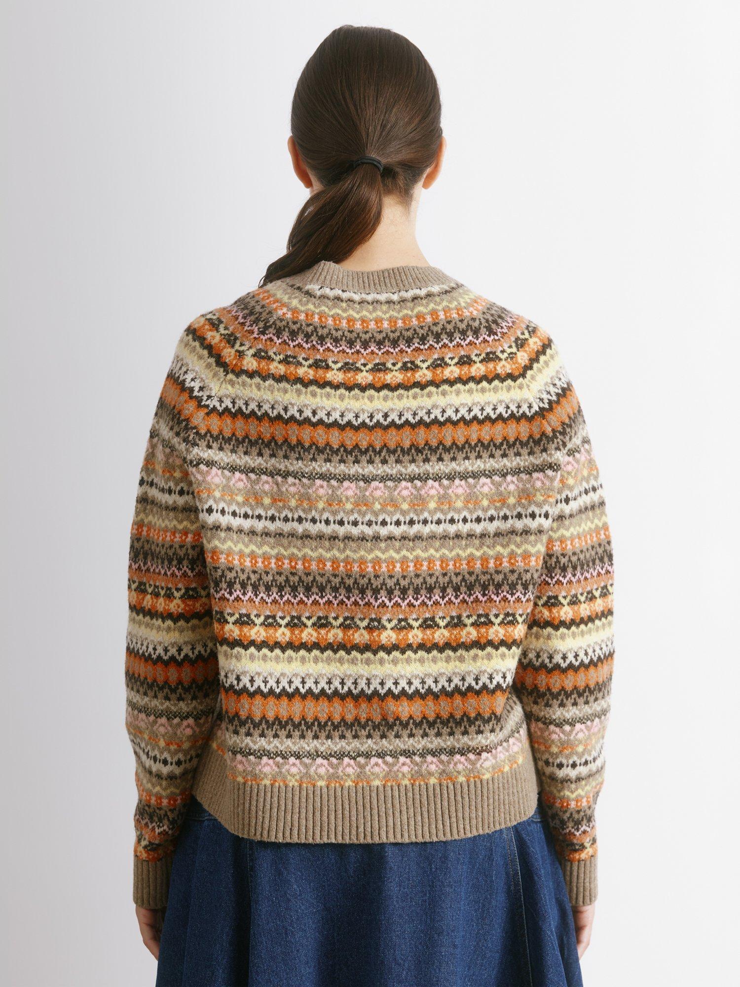 Product image 2 of 5, which shows Albaray Fair Isle Crew Neck Wool Blend Buttoned Cardigan, Beige, 8