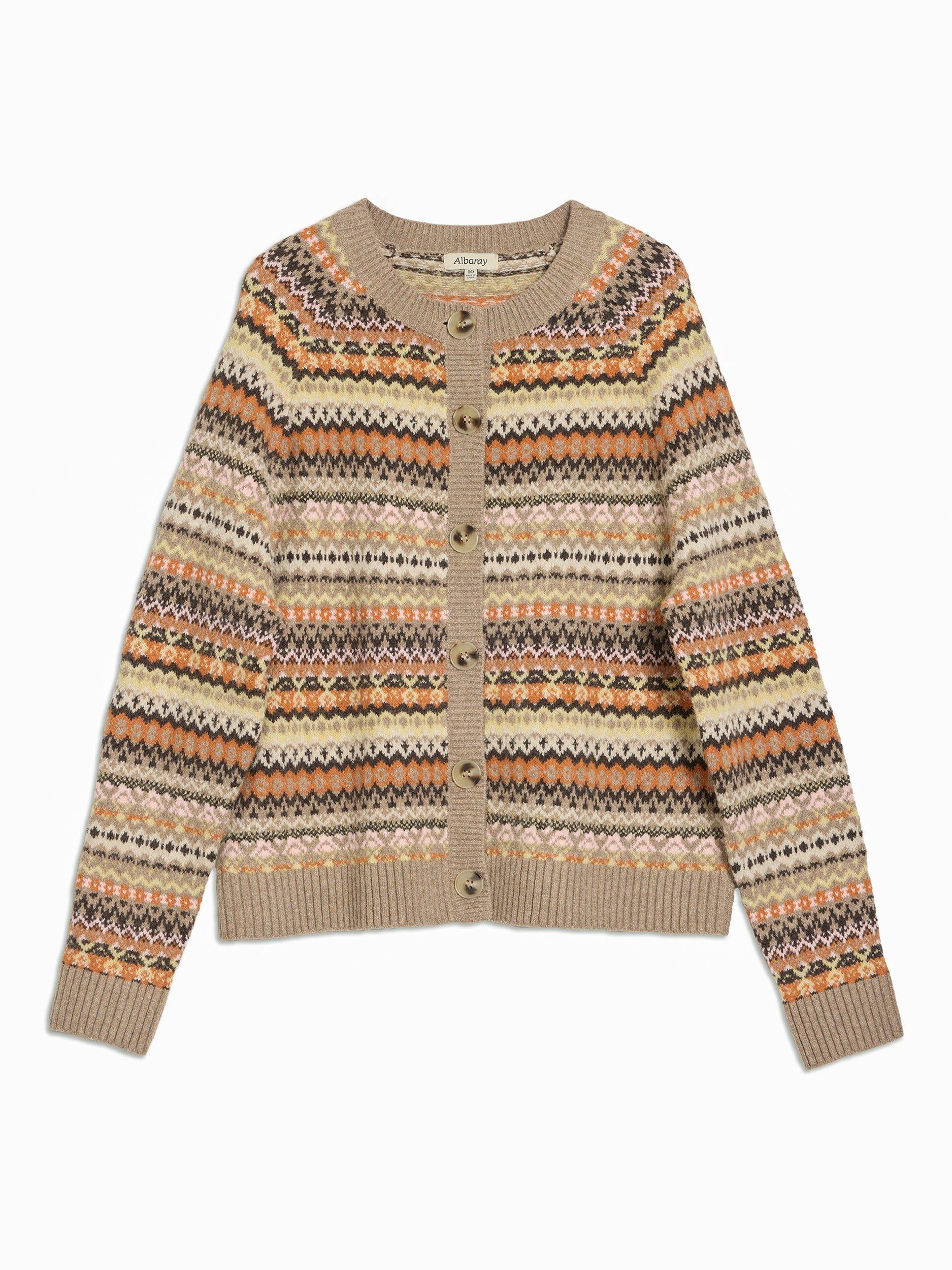 Product image 5 of 5, which shows Albaray Fair Isle Crew Neck Wool Blend Buttoned Cardigan, Beige, 8