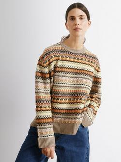 Albaray Fair Isle Stepped Hem Crew Neck, Beige