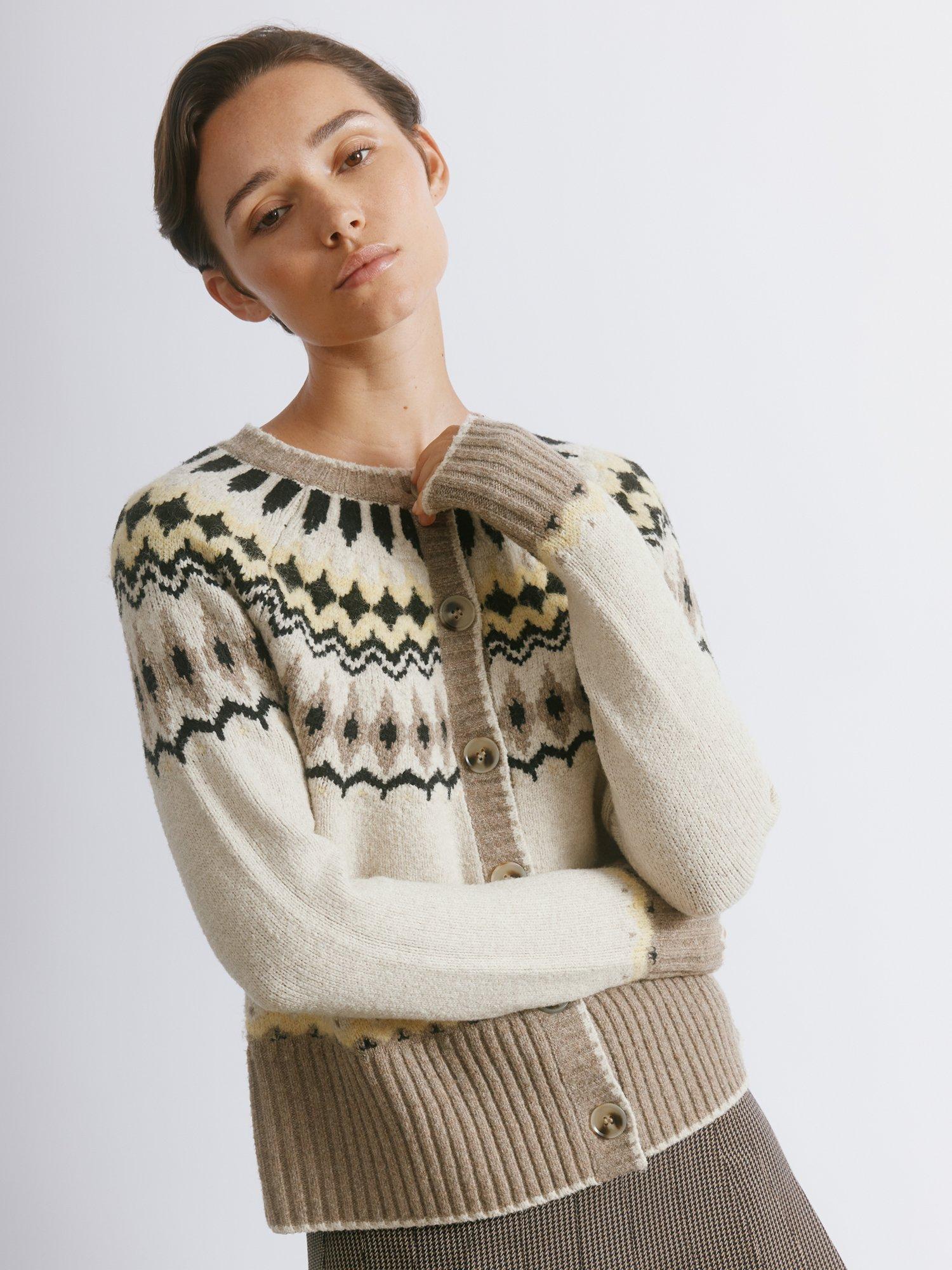 Product image 1 of 5, which shows Albaray Fair Isle Yoke Cardigan, Beige, 10