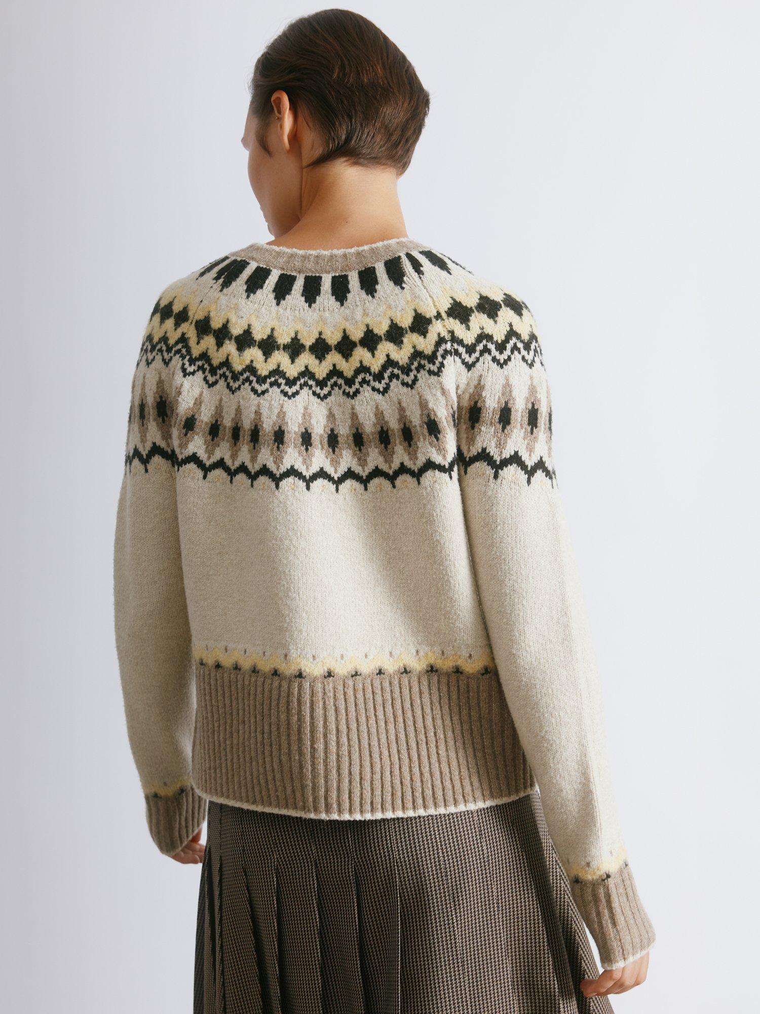 Product image 2 of 5, which shows Albaray Fair Isle Yoke Cardigan, Beige, 10