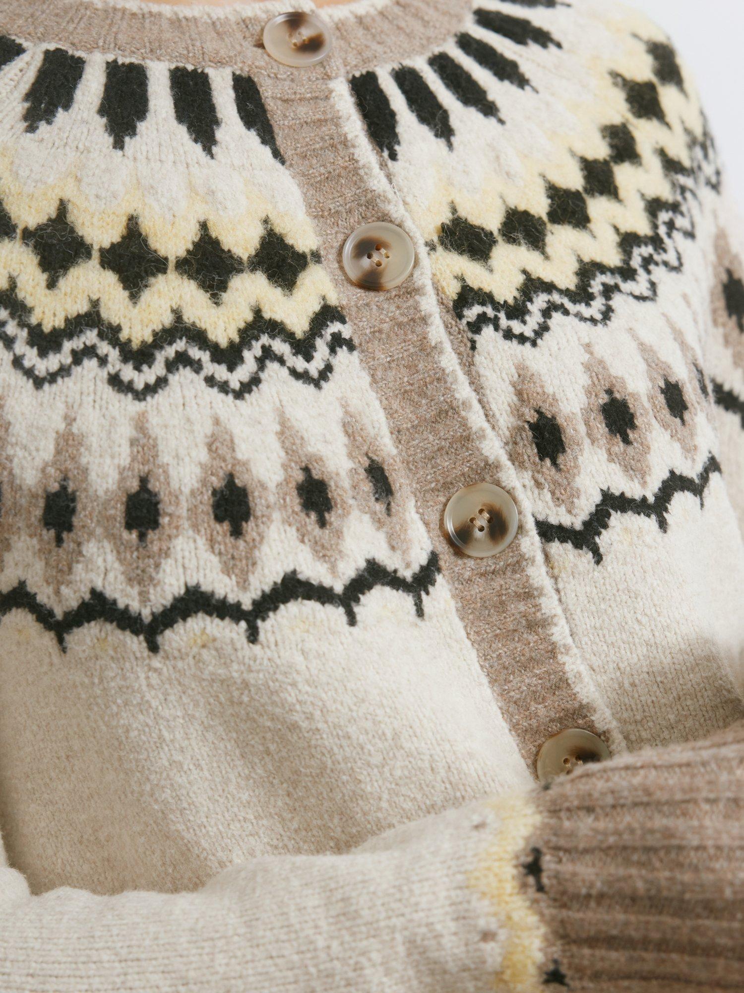 Product image 4 of 5, which shows Albaray Fair Isle Yoke Cardigan, Beige, 10