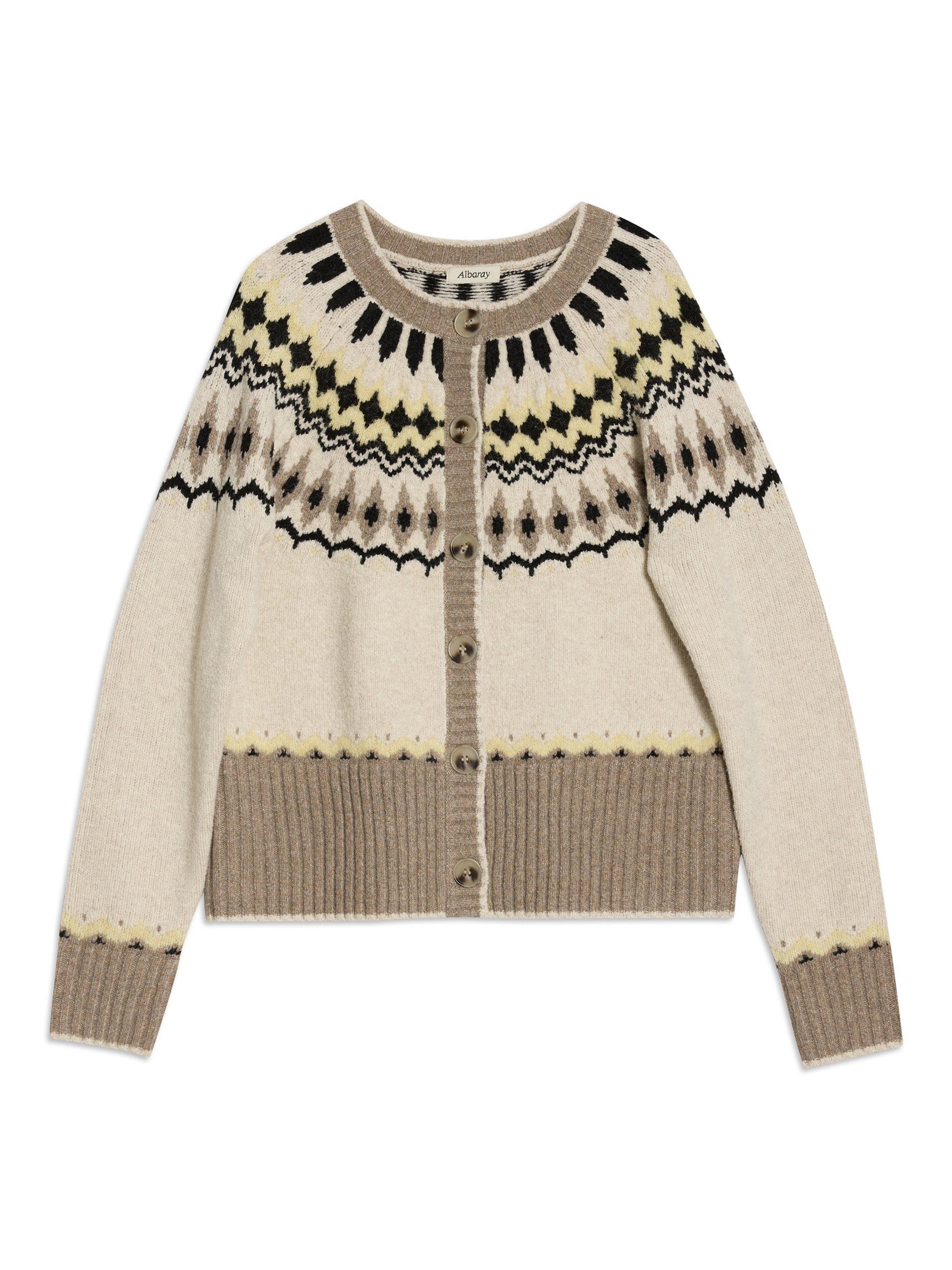 Product image 5 of 5, which shows Albaray Fair Isle Yoke Cardigan, Beige, 10