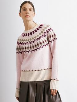 Albaray Fair Isle Yoke Design Wool Blend Jumper, Pink