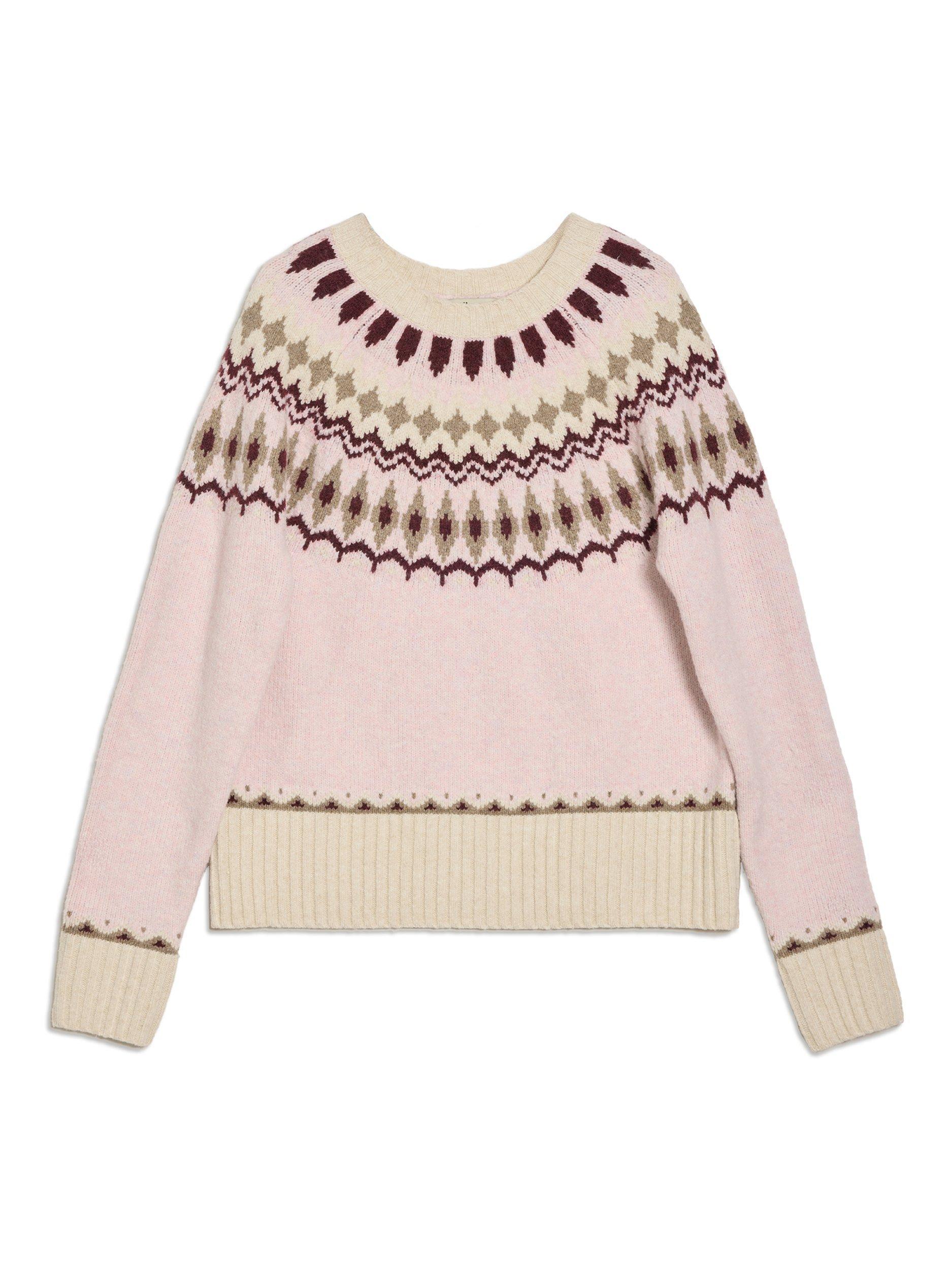Product image 5 of 5, which shows Albaray Fair Isle Yoke Design Wool Blend Jumper, Pink, 8