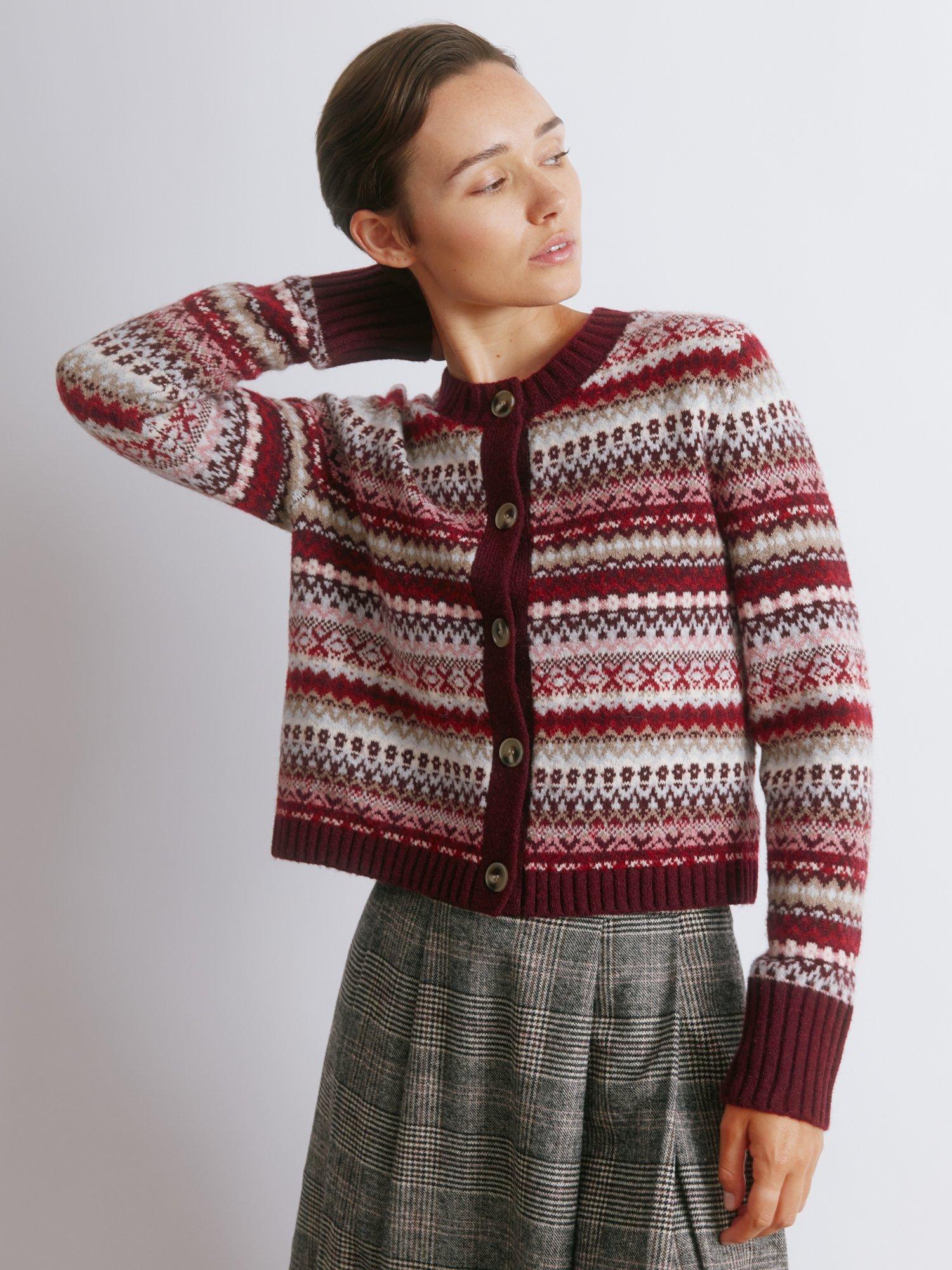 Albaray Fair isle Cropped Crew Neck Cardigan