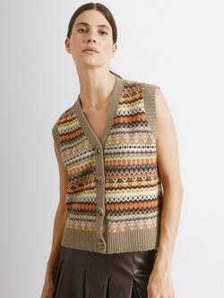 Albaray Fair Isle Wool Blend Buttoned Tank Top, Beige