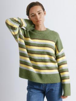 Albaray Ombre Striped Crew Neck Jumper, Green