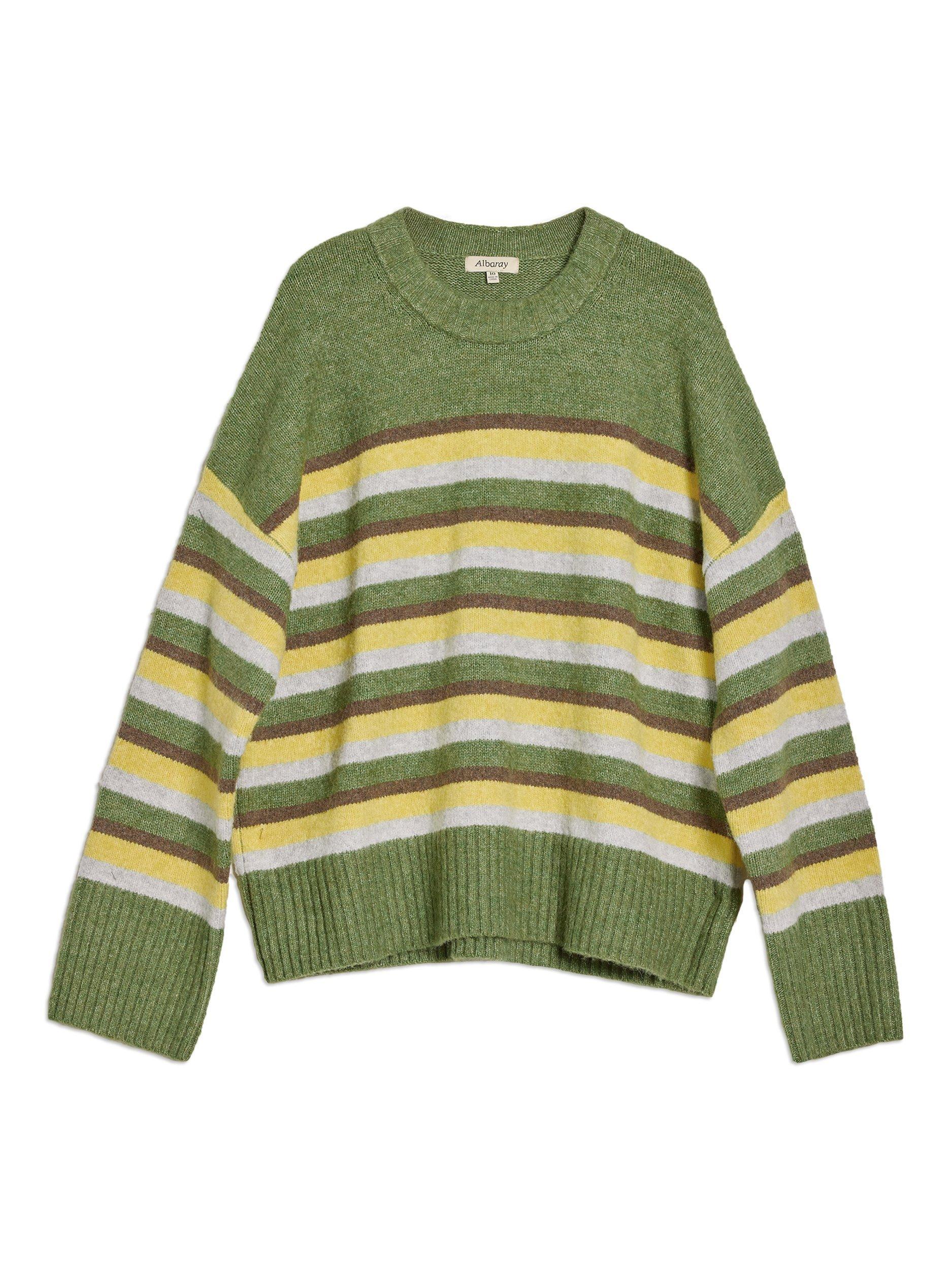 Product image 4 of 4, which shows Albaray Ombre Striped Crew Neck Jumper, Green, 8