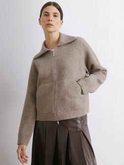 Albaray Wing Collar Knit Bomber Jacket, Taupe Marl, Taupe Marl