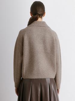 Albaray Wing Collar Knit Bomber Jacket, Taupe Marl - view 2, Taupe Marl