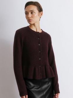 Albaray Ribbed Mohair Knit Peplum Hem Buttoned Cardigan, Burgundy, Burgundy