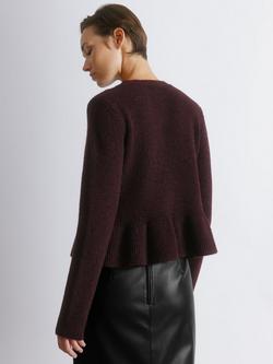 Albaray Ribbed Mohair Knit Peplum Hem Buttoned Cardigan, Burgundy - view 2, Burgundy