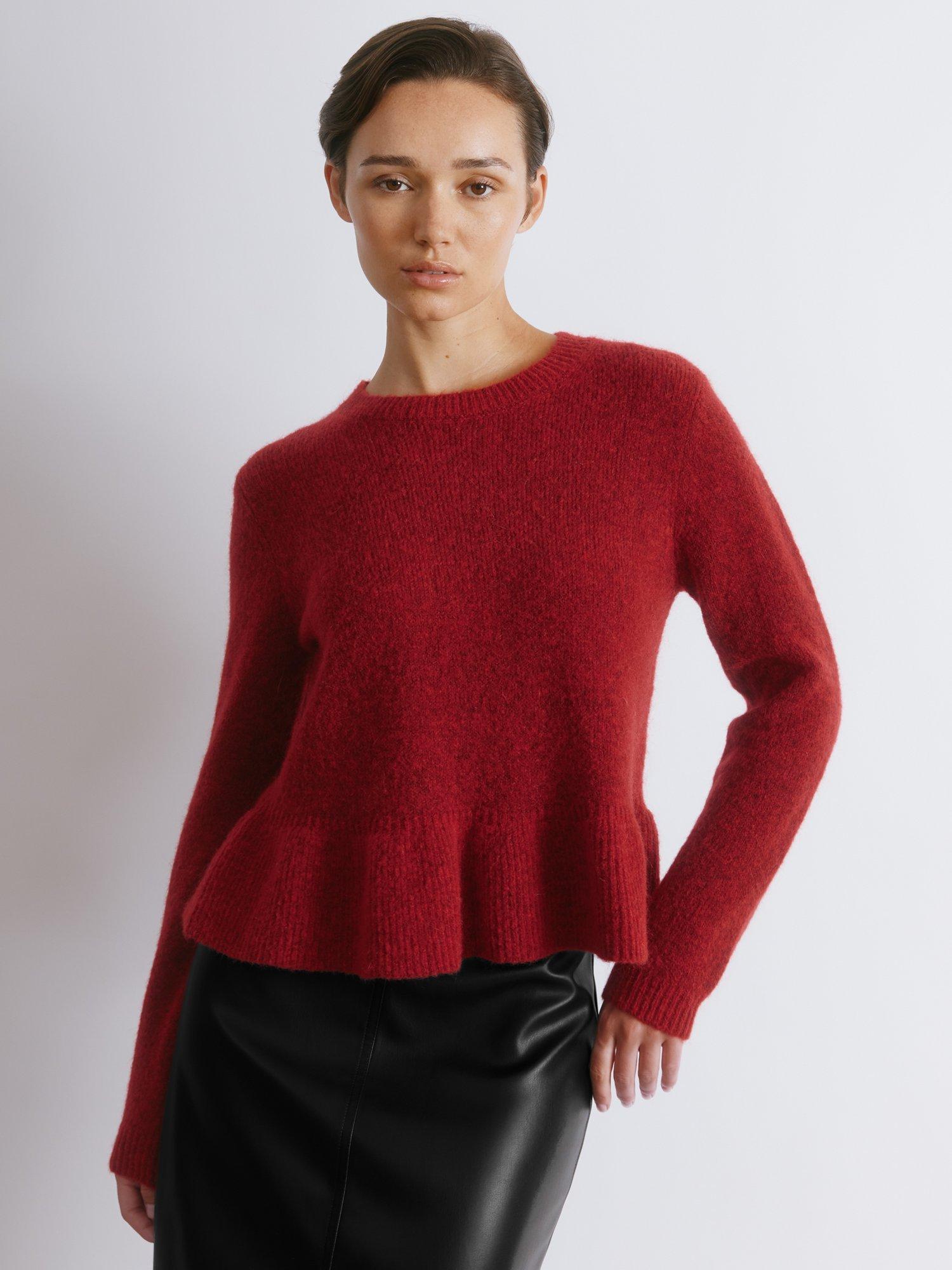Product image 1 of 6, which shows Albaray Deep Ribbed Mohair Blend Yarn Peplum Jumper, Red, 8