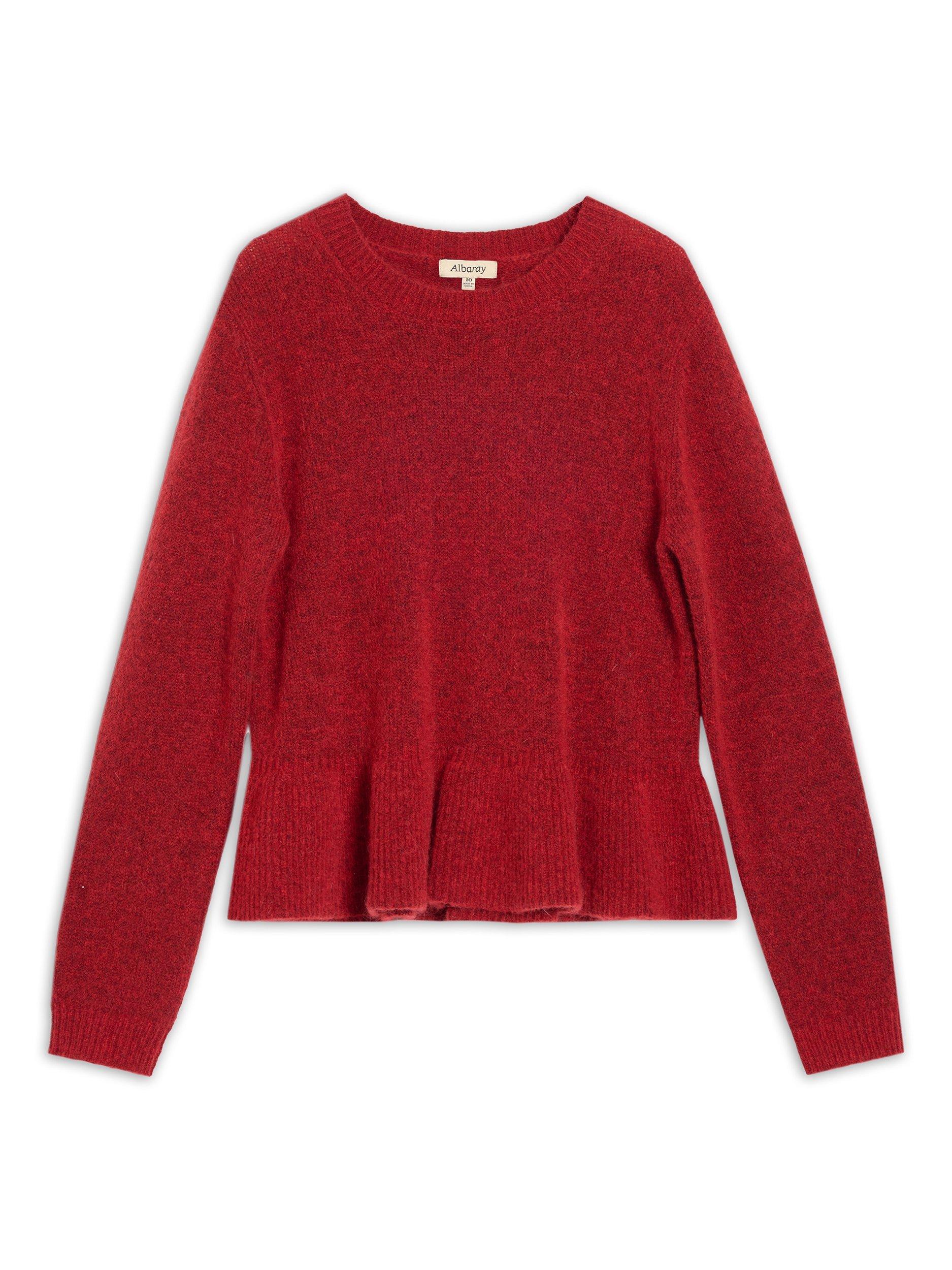 Product image 5 of 6, which shows Albaray Deep Ribbed Mohair Blend Yarn Peplum Jumper, Red, 8