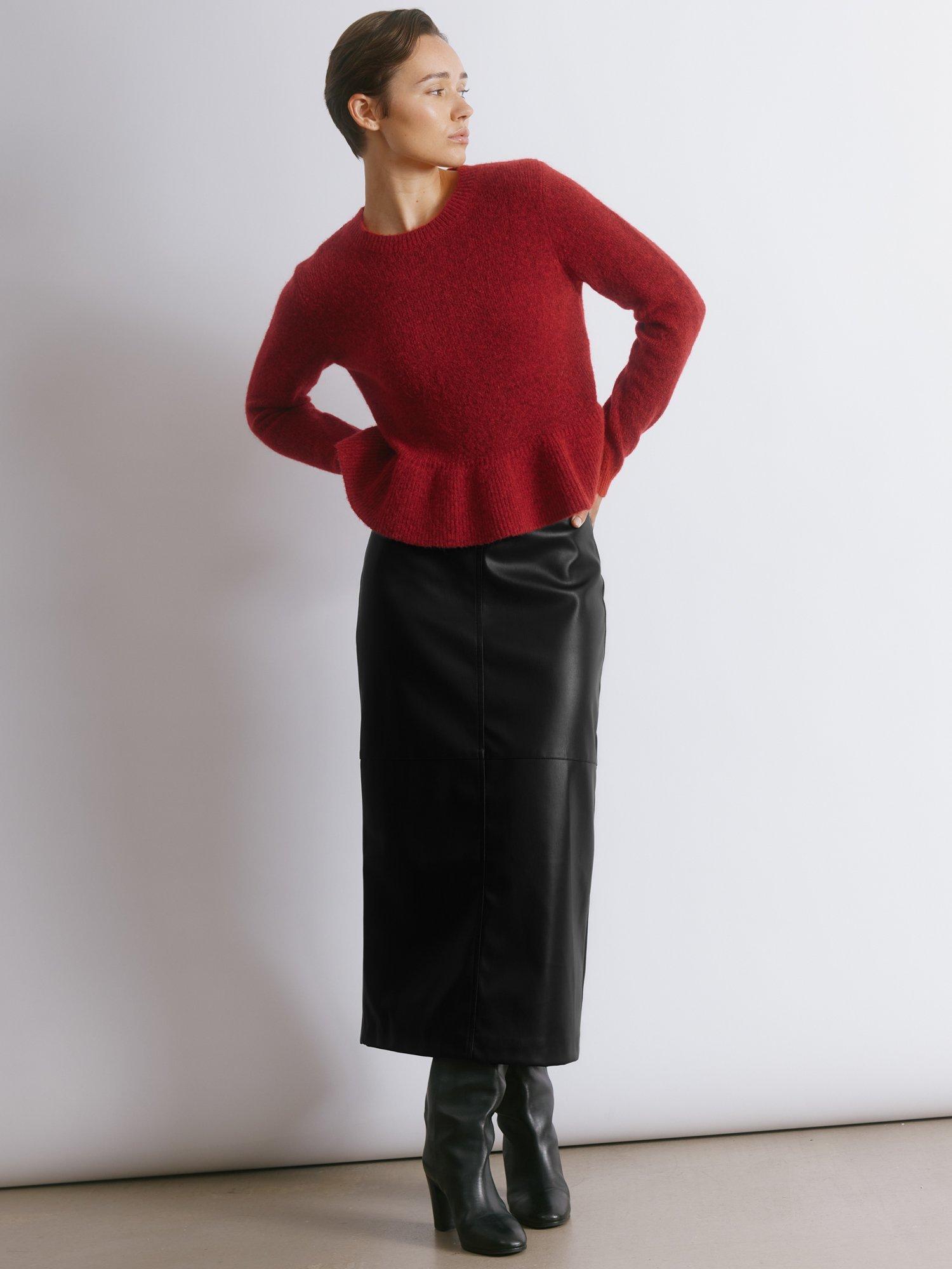 Product image 6 of 6, which shows Albaray Deep Ribbed Mohair Blend Yarn Peplum Jumper, Red, 8