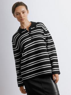 Albaray Stripe Long Sleeve Rugby Top, Black/White