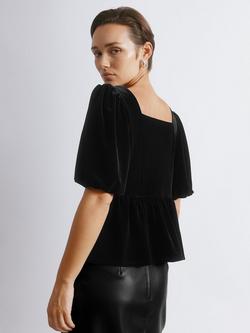 Albaray Diamanté Button Velvet Top, Black - view 2, Black
