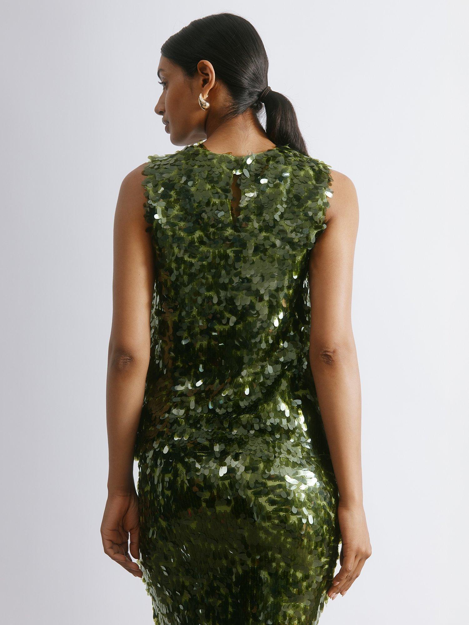 Product image 6 of 8, which shows Albaray Drop Sequin Sleeveless Top, Green, 8