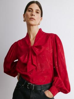 Albaray Jacquard Tie Neck Blouse, Red, Red