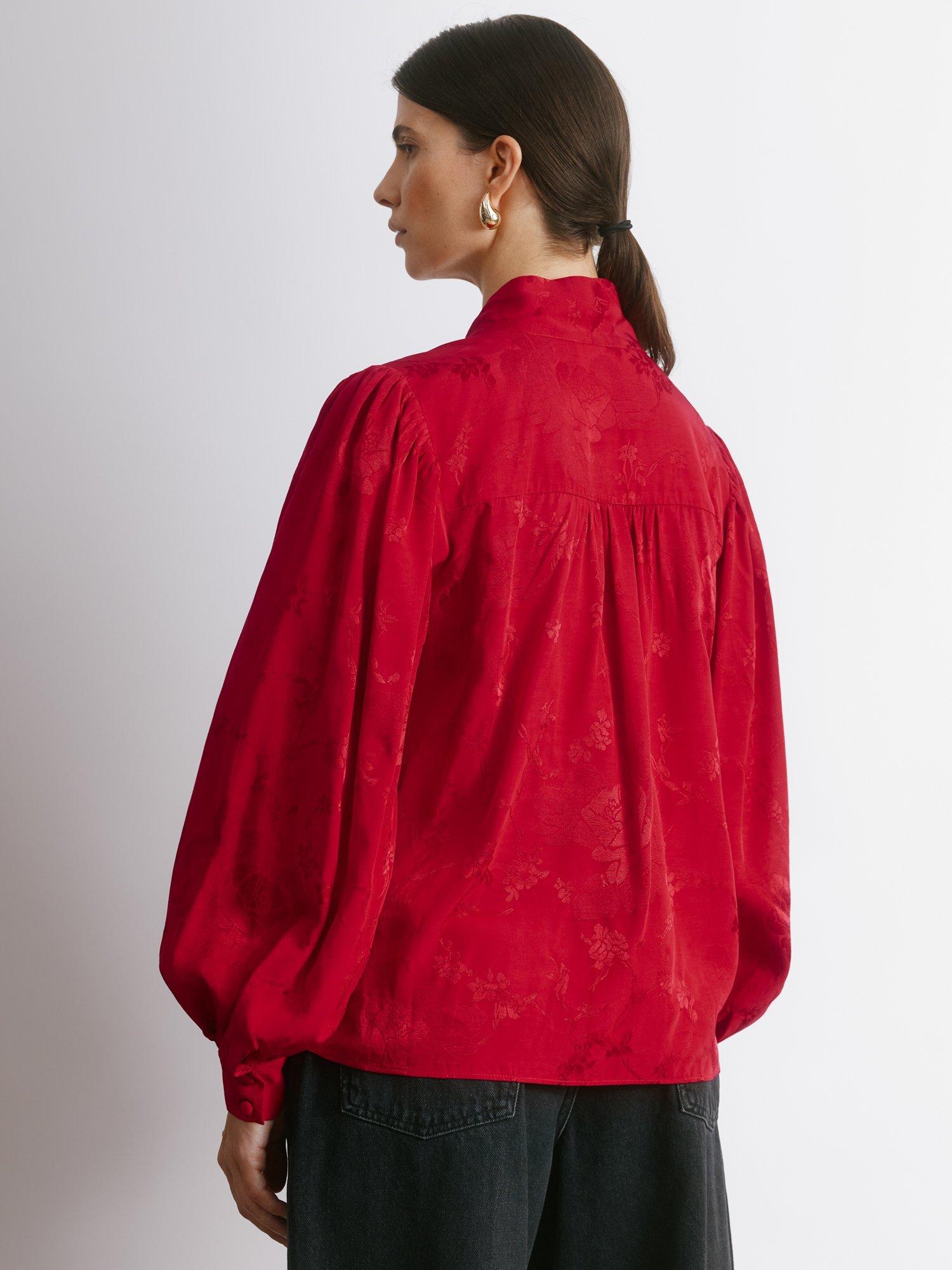 Product image 2 of 5, which shows Albaray Jacquard Tie Neck Blouse, Red, 8