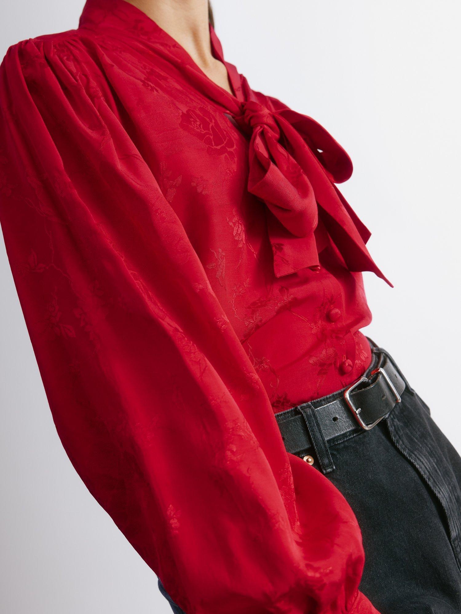 Product image 4 of 5, which shows Albaray Jacquard Tie Neck Blouse, Red, 8