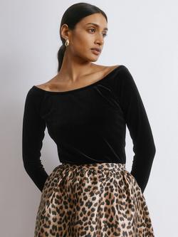 Albaray Velvet Long Sleeve Bardot Top, Black, Black