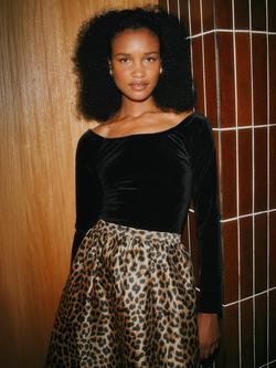 Albaray Velvet Long Sleeve Bardot Top, Black - view 2, Black