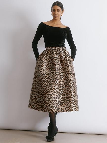 Albaray Animal Taffeta Full Skirt, Brown/Multi