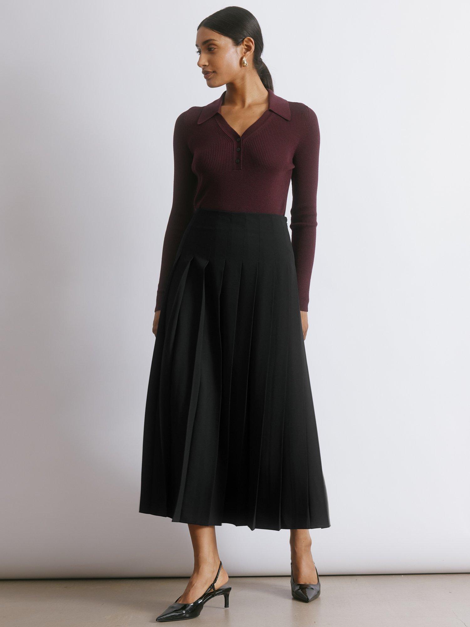Product image 6 of 6, which shows Albaray Pleated Midi Skirt, Black, 12