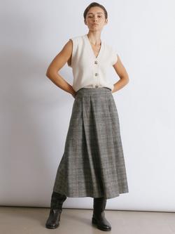 Albaray Check Pleated Midi Skirt, Grey, Grey