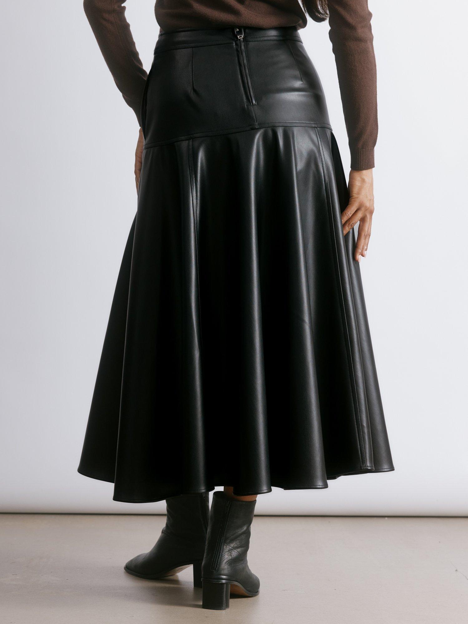 Product image 2 of 7, which shows Albaray Faux Leather Basque Skirt, Black, 8