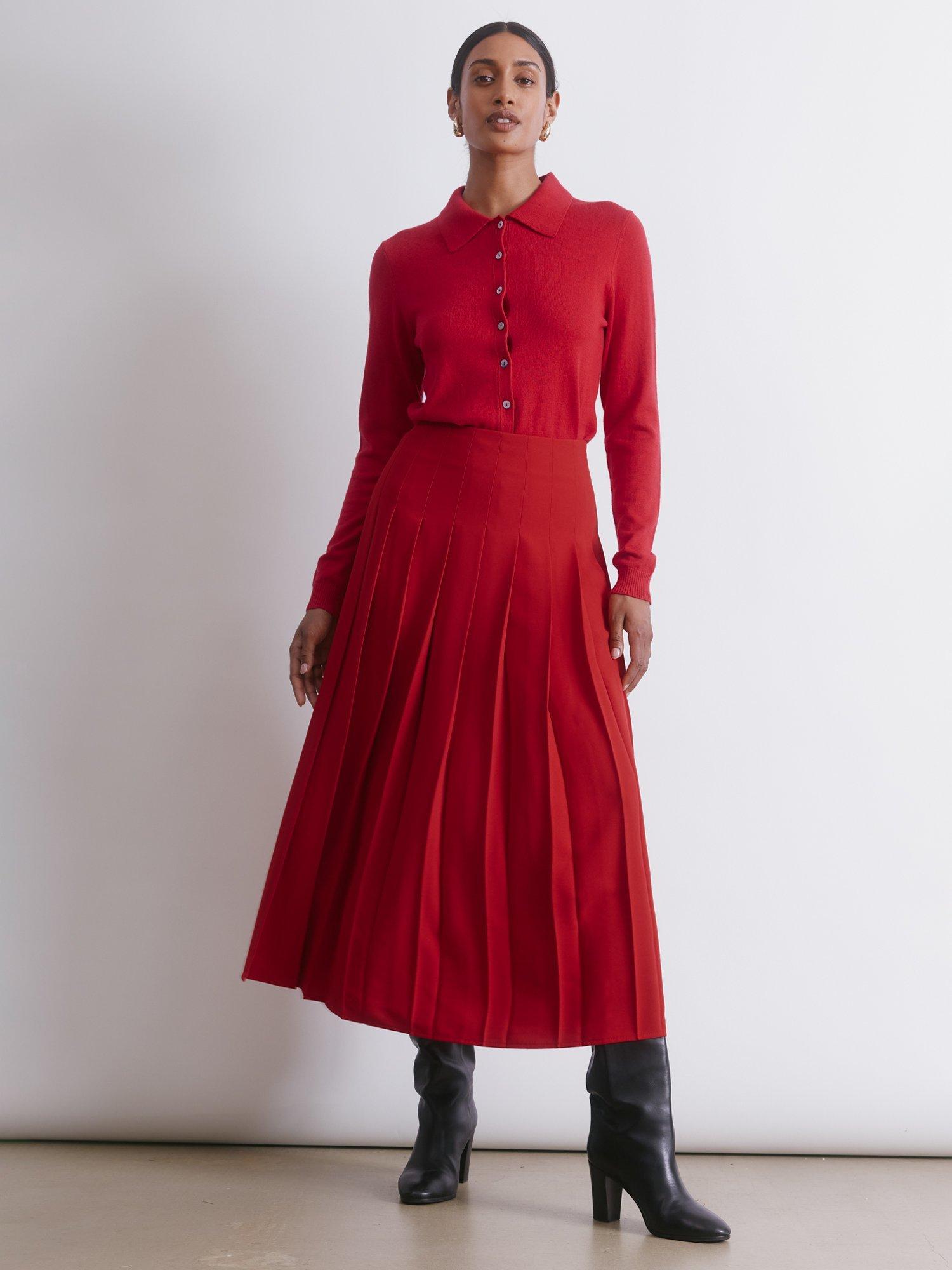 Albaray Pleated Midi Skirt, Red