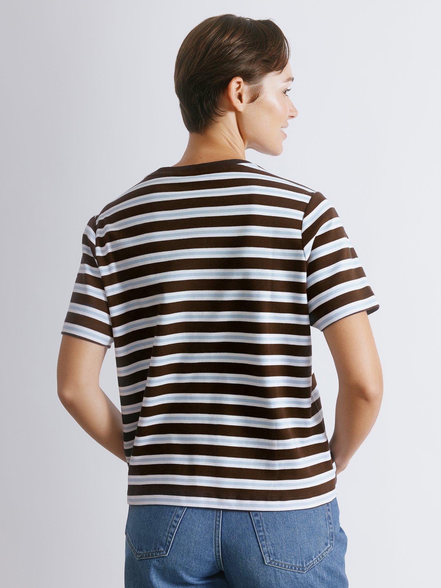 Product image 2 of 4, which shows Albaray Crew Neck Stripe T-Shirt, Chocolate/Multi, 8