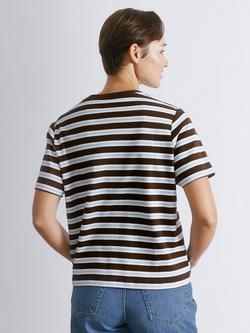 Albaray Crew Neck Stripe T-Shirt, Chocolate/Multi - view 2, Chocolate/Multi