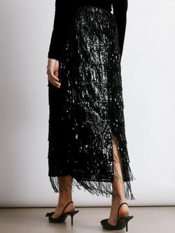 Albaray Sequin Fringe Pencil Skirt, Black - view 2, Black