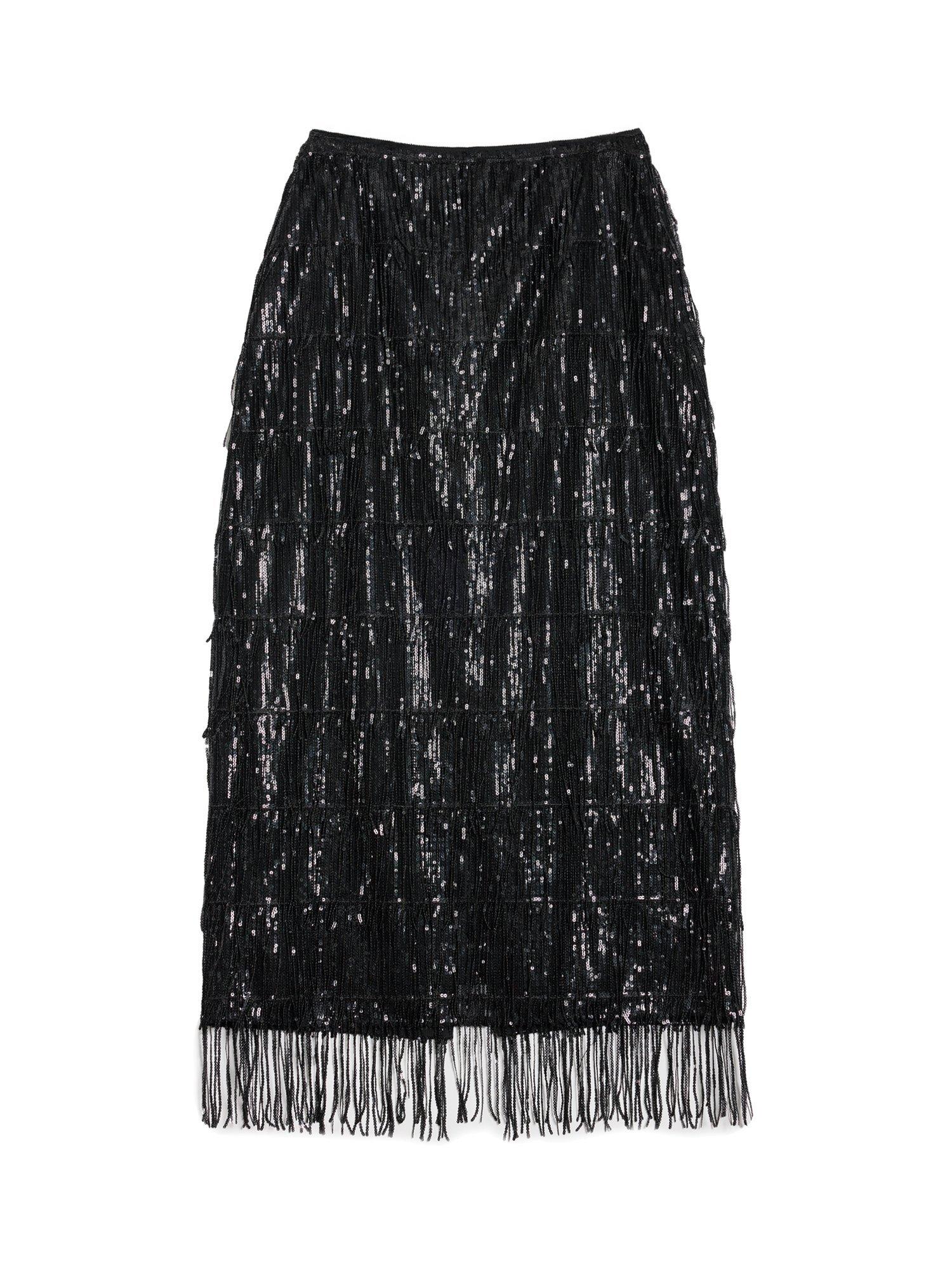 Product image 5 of 5, which shows Albaray Sequin Fringe Pencil Skirt, Black, 8