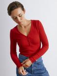 Albaray Button Detail Ribbed Top, Red
