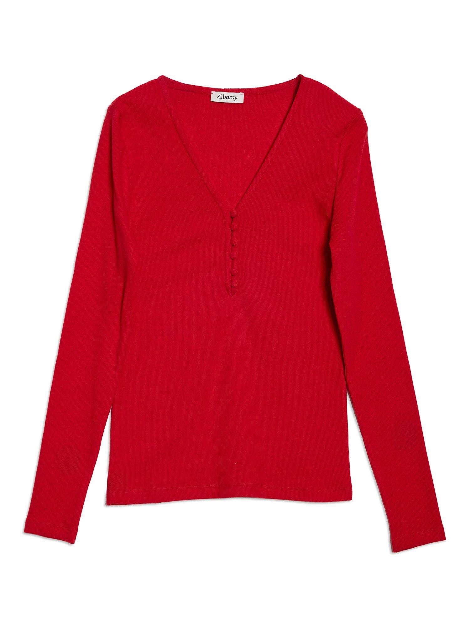 Product image 5 of 5, which shows Albaray Button Detail Ribbed Top, Red, 8