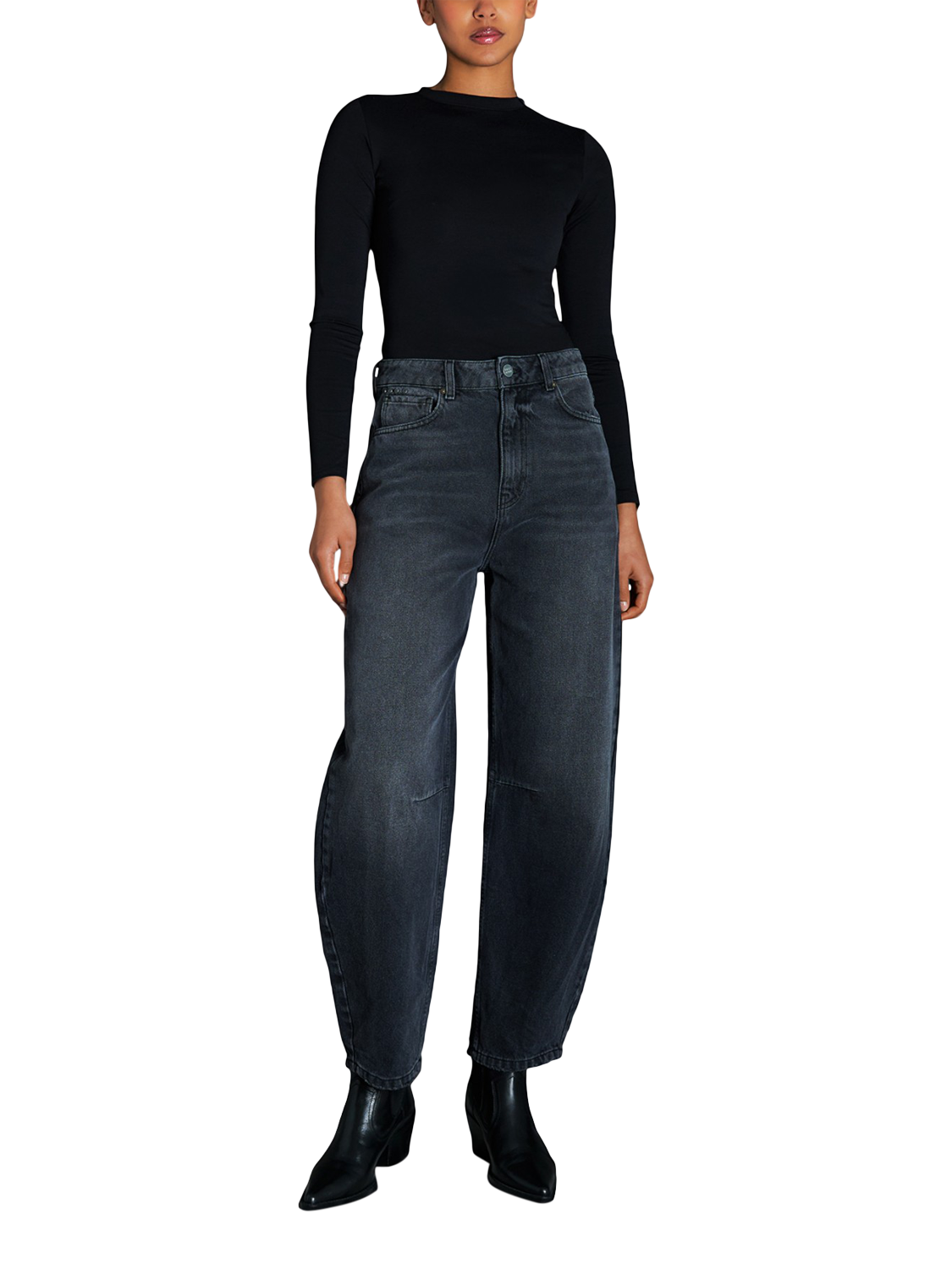 Product image 2 of 7, which shows EAST 42ND RIO Barrel Leg Jeans, Washed Black, W28/L30