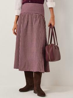 Monsoon Agatha Check Midi Skirt, Cherry, Cherry