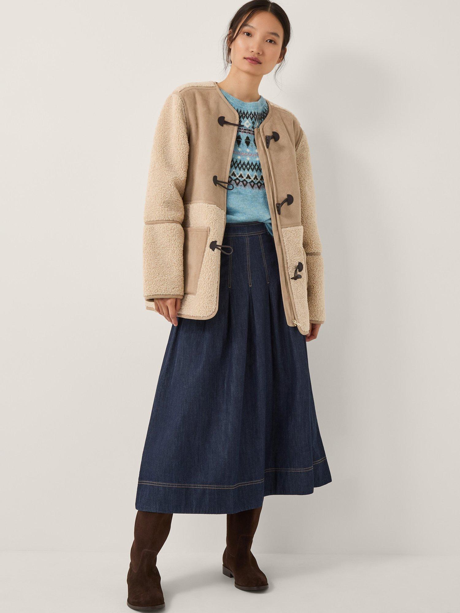 Product image 6 of 6, which shows Monsoon Darcie Pleated Denim Midi Skirt, Indigo, S